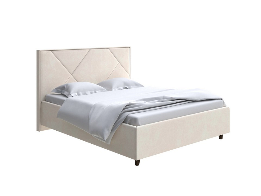 Кровать Tessera Grand 120x200 Ткань: Велюр Casa Сахарный - Мягкая кровать с высоким изголовьем и стильными ножками из массива бука