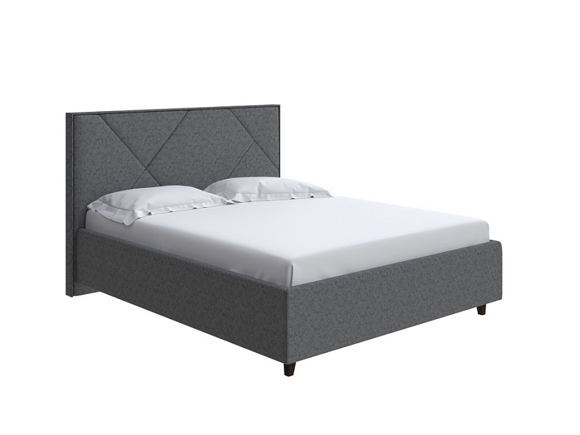 Кровать Tessera Grand 160x200 Ткань: Рогожка Levis 85 Серый - Мягкая кровать с высоким изголовьем и стильными ножками из массива бука