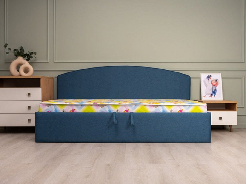 Кровать Hippo c подъемным механизмом 90x200 Ткань: Рогожка Тетра Голубой - Удобная детская кровать с подъемным механизмом в мягкой обивке
