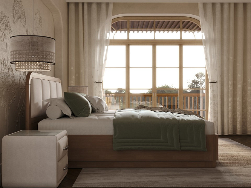 Кровать Hemwood с подъемным механизмом - Кровать из натурального массива сосны с мягким изголовьем и бельевым ящиком