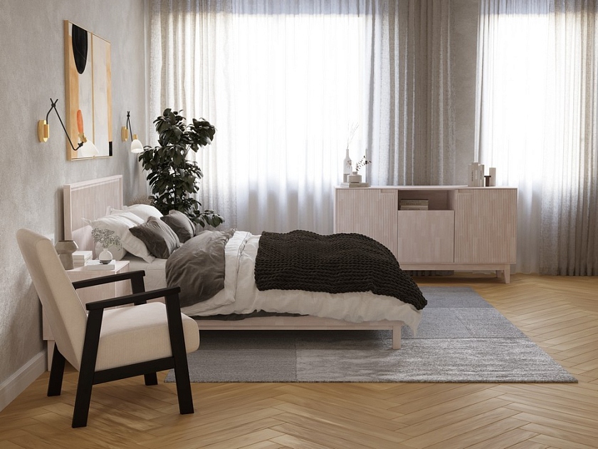 Кровать Tempo 200x190 Массив (бук) Масло-воск Беленый - Кровать из массива с вертикальной фрезеровкой и декоративным обрамлением изголовья