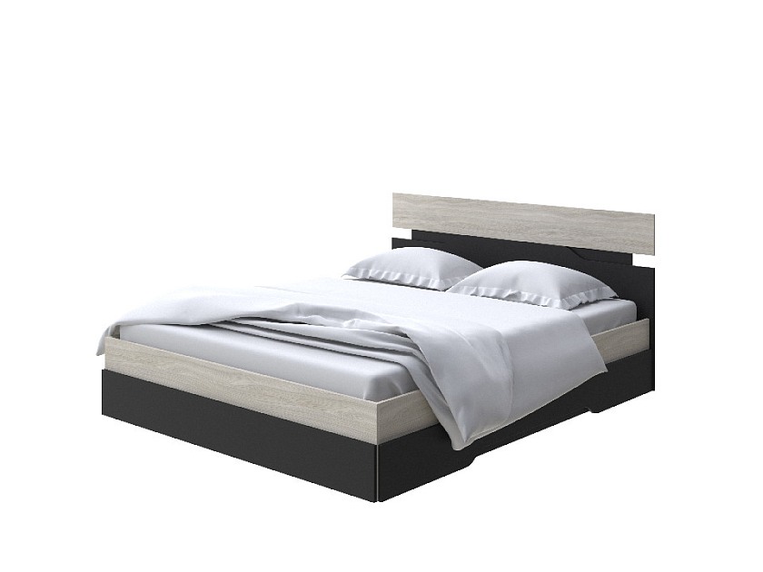 Кровать Milton 160x190 ЛДСП Ясень Шимо Светлый/Черный - Современная кровать с оригинальным изголовьем.