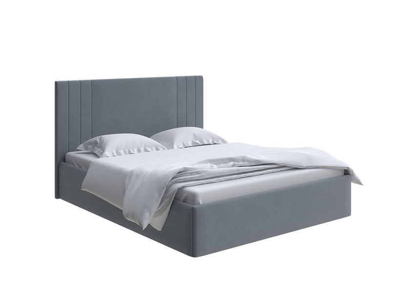 Кровать Liberty с подъемным механизмом 160x200 Ткань: Велюр Forest 17 Серый - Аккуратная мягкая кровать с бельевым ящиком