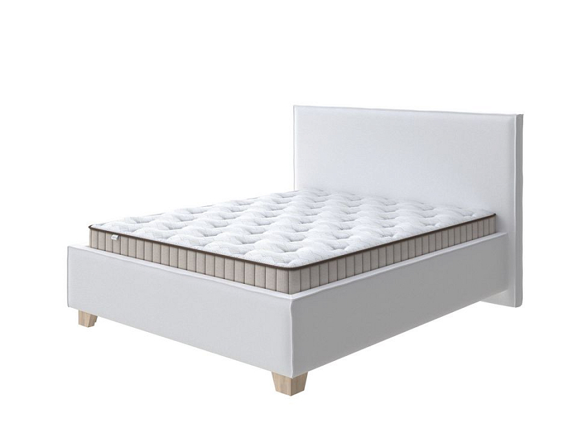 Кровать Hygge Simple 160x200 Ткань: Велюр Teddy Снежный - Мягкая кровать с ножками из массива березы и объемным изголовьем
