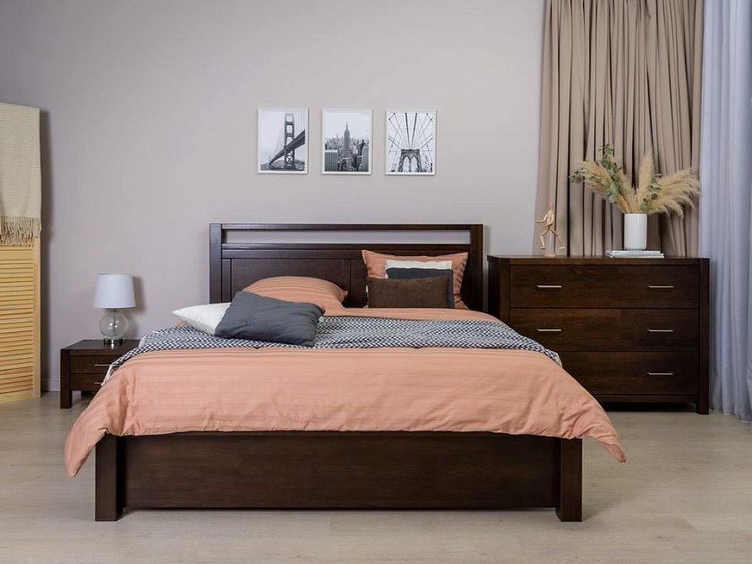 Кровать Fiord 200x200 Массив (сосна) Белая эмаль - Кровать из массива с декоративной резкой в изголовье.