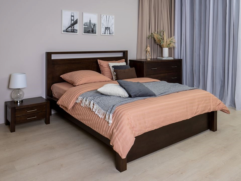 Кровать Fiord 160x200 Массив (бук) Венге (бук) - Кровать из массива с декоративной резкой в изголовье.