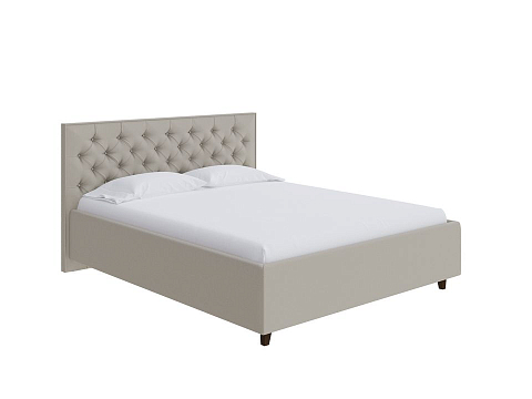 Бежевая кровать Teona - Кровать с высоким изголовьем, украшенным благородной каретной пиковкой.
